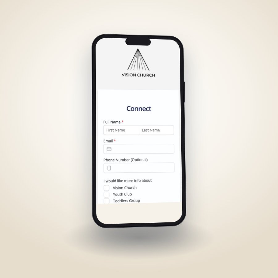 Vision Church's Connect form on a visitor's phone